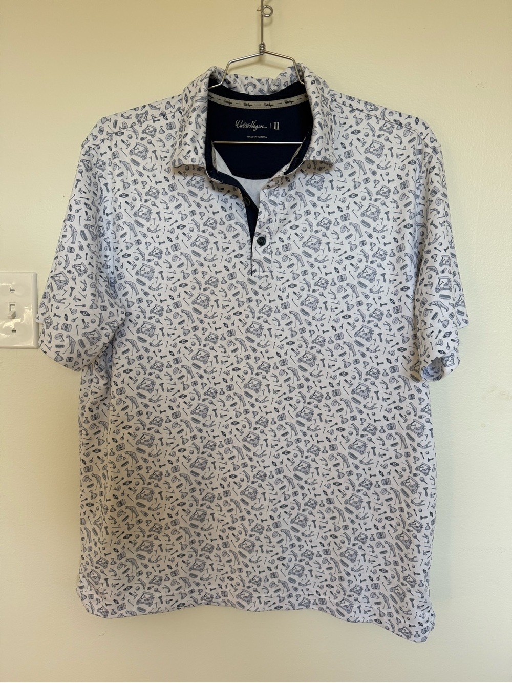 Walter Hagen White Polo with Navy Micro Pattern